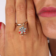 Anello in Metallo con pendente a forma di fiocco di neve e campanella portafortuna natalizia