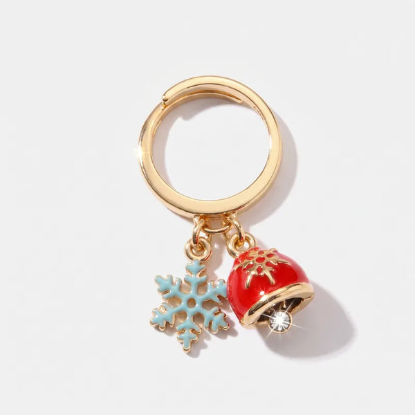 Anello in Metallo con pendente a forma di fiocco di neve e campanella portafortuna natalizia