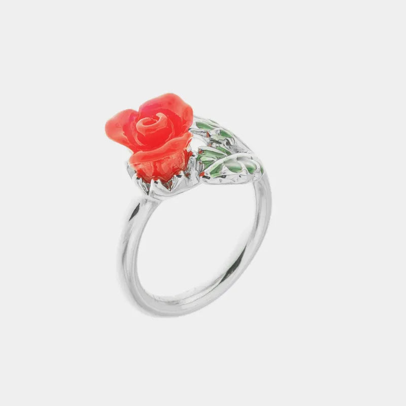 Anello in Metallo a forma di rosa rossa con smalti colorati