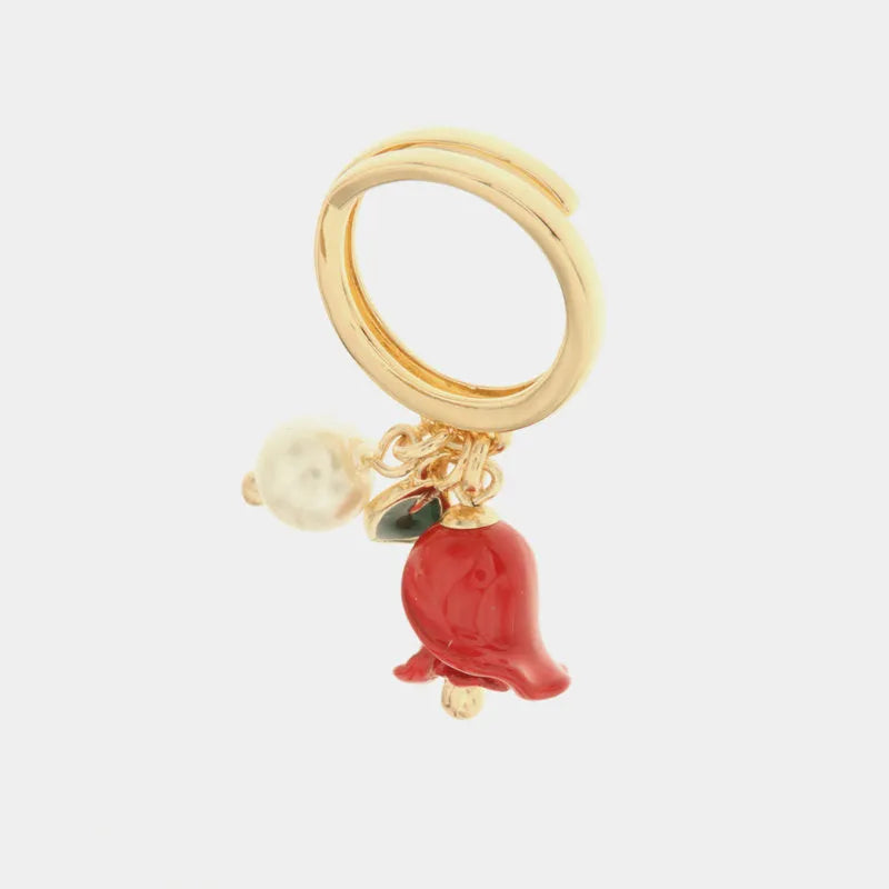 Anello in Metallo con perla e campanella a forma di rosa impreziosita da smalti colorati - BYSIMON gioielli