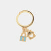 Anello in Metallo con pendenti impreziositi da smalti colorati a forma di lucchetto e casa con cuore