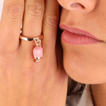 Anello in Metallo con campanella portafortuna pendente rosa, impreziosita da punto luce - BYSIMON gioielli