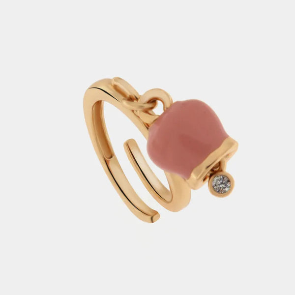 Anello in Metallo con campanella portafortuna pendente rosa, impreziosita da punto luce - BYSIMON gioielli