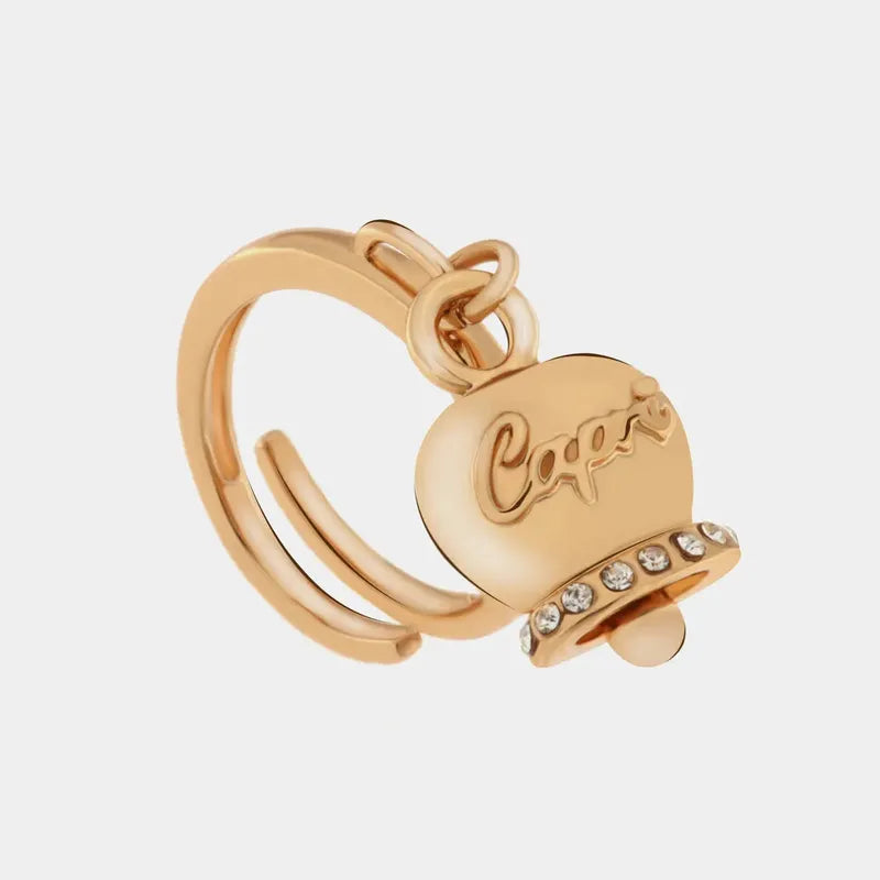 Anello in Metallo con campanella portafortuna pendente impreziosita da cristalli e scritta Capri a rilievo
