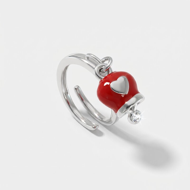 Anello con campanella portafortuna rossa e cuore | gioiello per laurea | BYSIMON