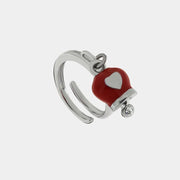Anello in Metallo con campanella portafortuna rossa e cuore, impreziosita da cristalli bianchi