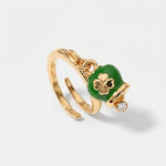 Anello in Metallo con campanella portafortuna verde con quadrifoglio - BYSIMON gioielli