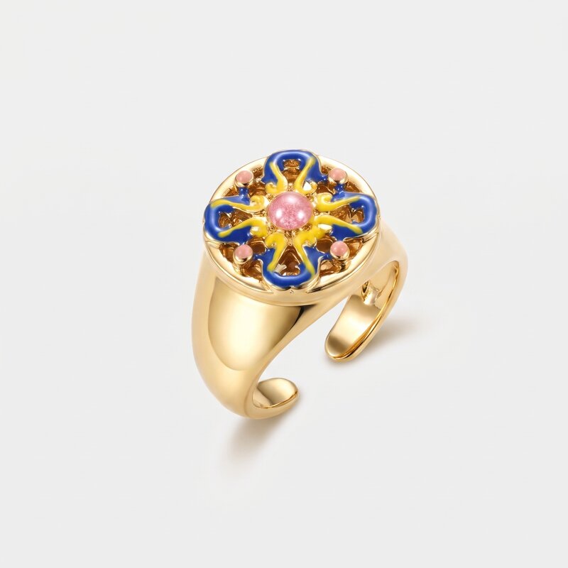 Anello in Metallo con maiolica - BYSIMON gioielli