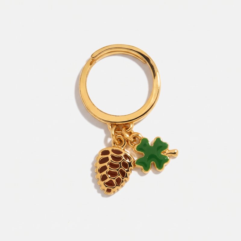 Anello in Metallo con pigna e quadrifoglio - BYSIMON gioielli