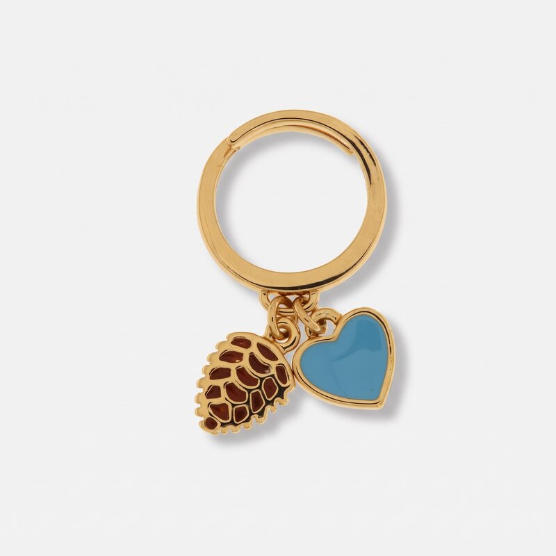 Anello in Metallo con pigna e cuore in smalto azzurro - BYSIMON gioielli
