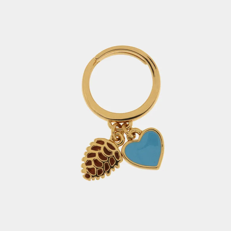 Anello in Metallo con pigna e cuore in smalto azzurro