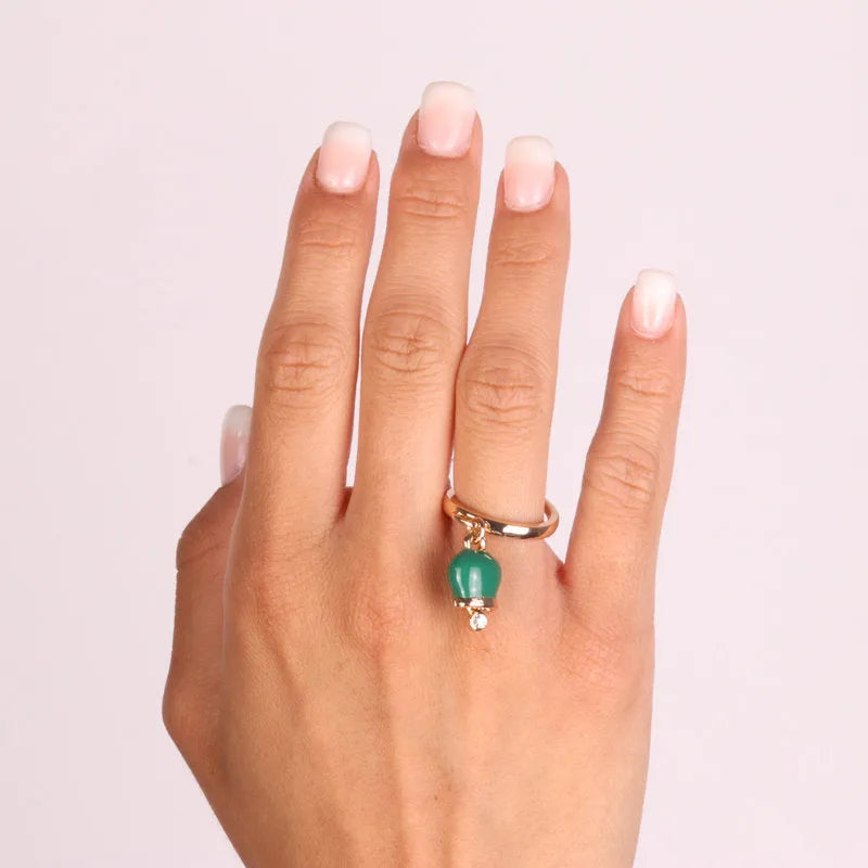 Anello in Metallo con campanella portafortuna verde - BYSIMON gioielli