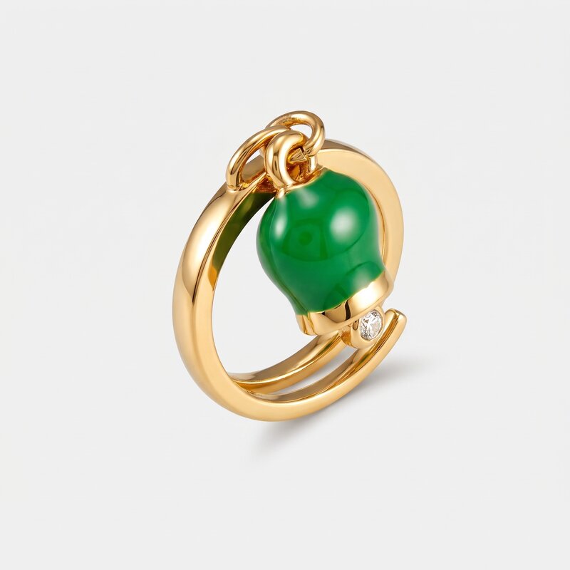 Anello in Metallo con campanella portafortuna verde - BYSIMON gioielli