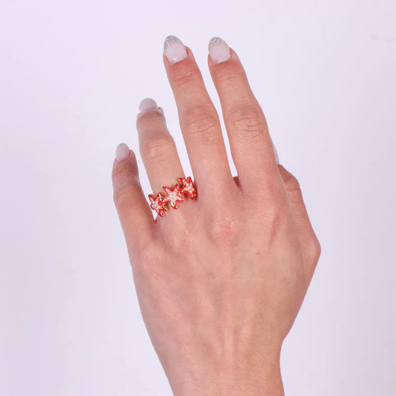 Anello in Metallo con stelle marine rosse