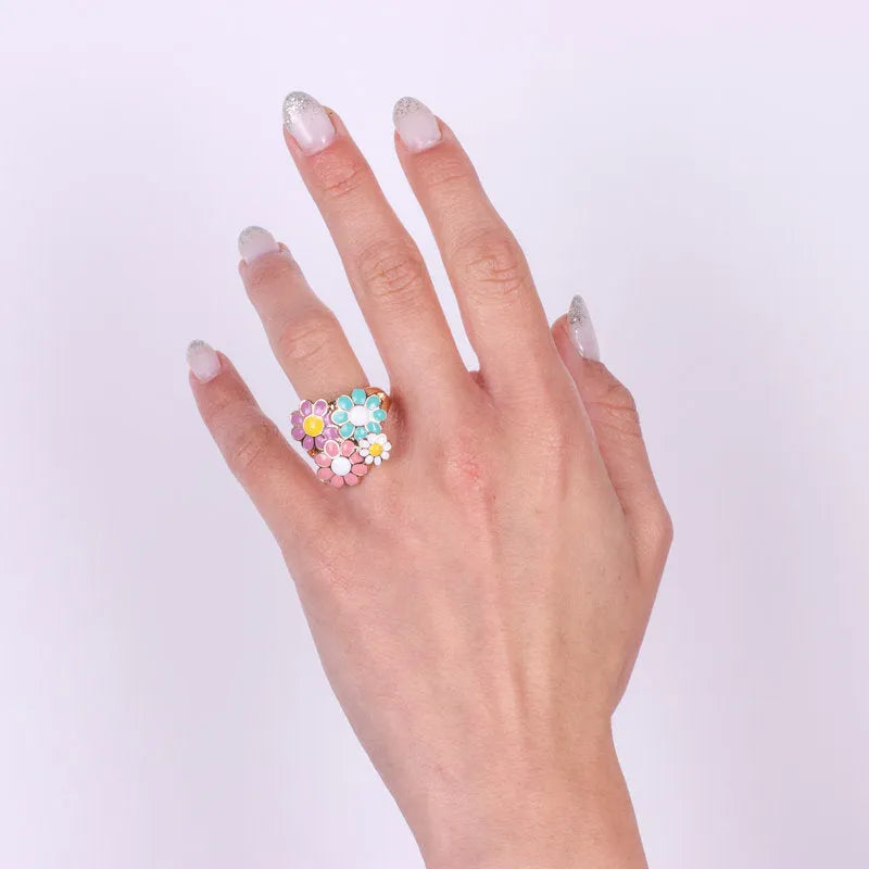 Anello in Metallo con margherite colorate - BYSIMON gioielli