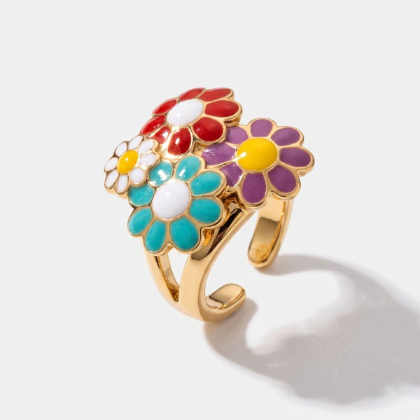 Anello in Metallo con margherite colorate - BYSIMON gioielli