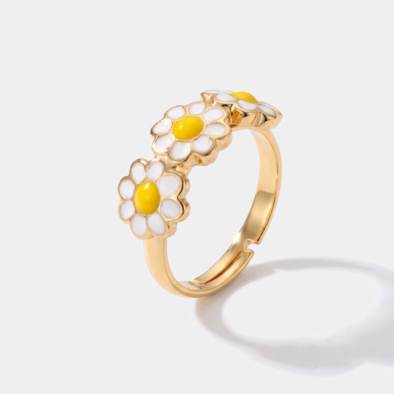 Anello in Metallo con margherite smaltate - BYSIMON gioielli