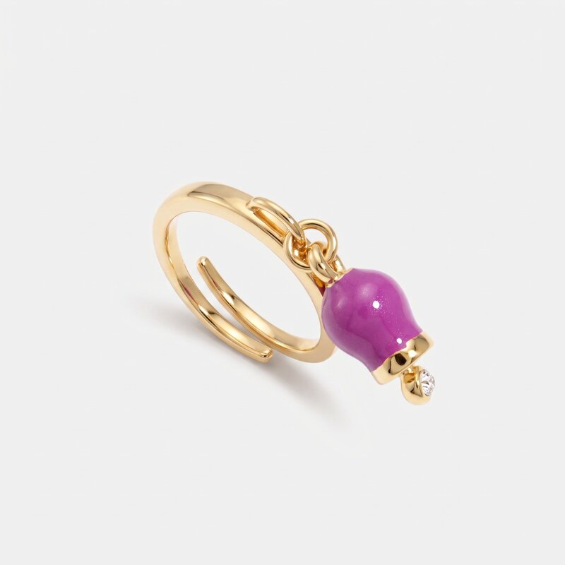 Anello in Metallo con campanella portafortuna pendente, impreziosita da smalto e punto luce - BYSIMON gioielli