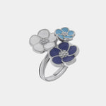 Anello in Metallo con tre fiori di colore blu, bianco e celeste - BYSIMON gioielli
