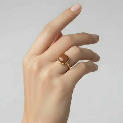 Anello in Metallo con pietra giallo ocra - BYSIMON gioielli