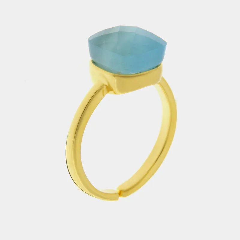 Anello in Metallo con cristallo quadrato turchese