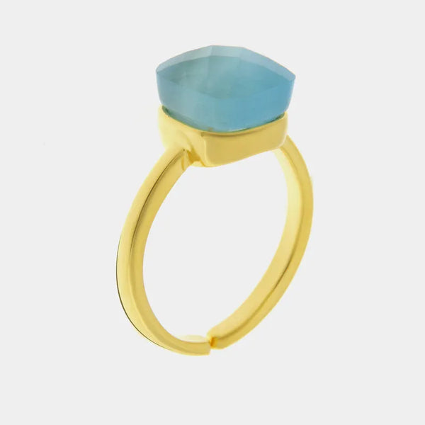 Anello in Metallo con cristallo quadrato turchese - BYSIMON gioielli