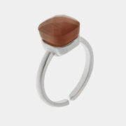 Anello in Metallo con cristallo quadrato marrone