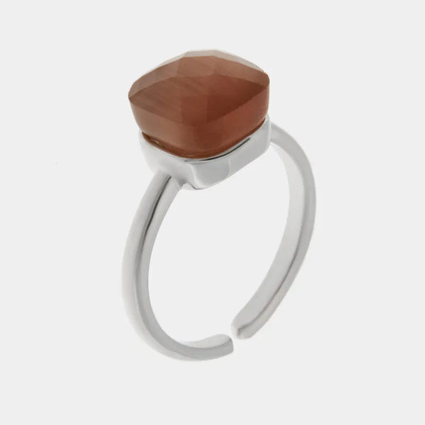 Anello in Metallo con cristallo quadrato marrone - BYSIMON gioielli