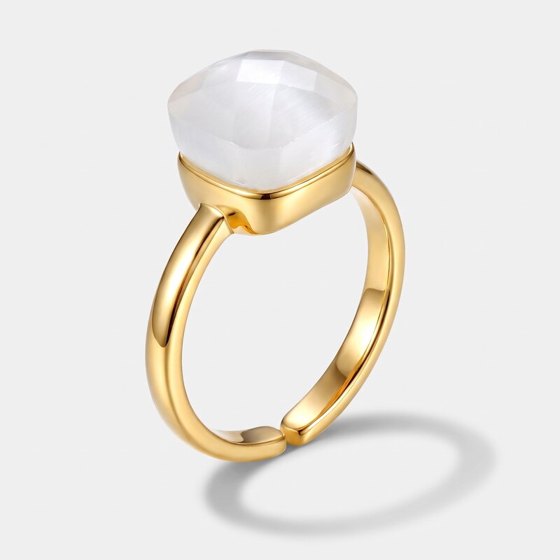 Anello in Metallo con cristallo quadrato bianco - BYSIMON gioielli