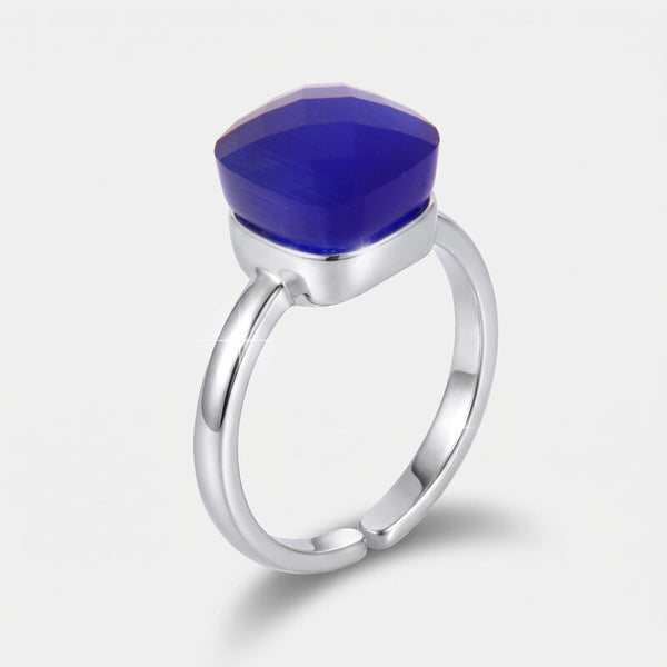 Anello in Metallo con cristallo quadrato blu - BYSIMON gioielli