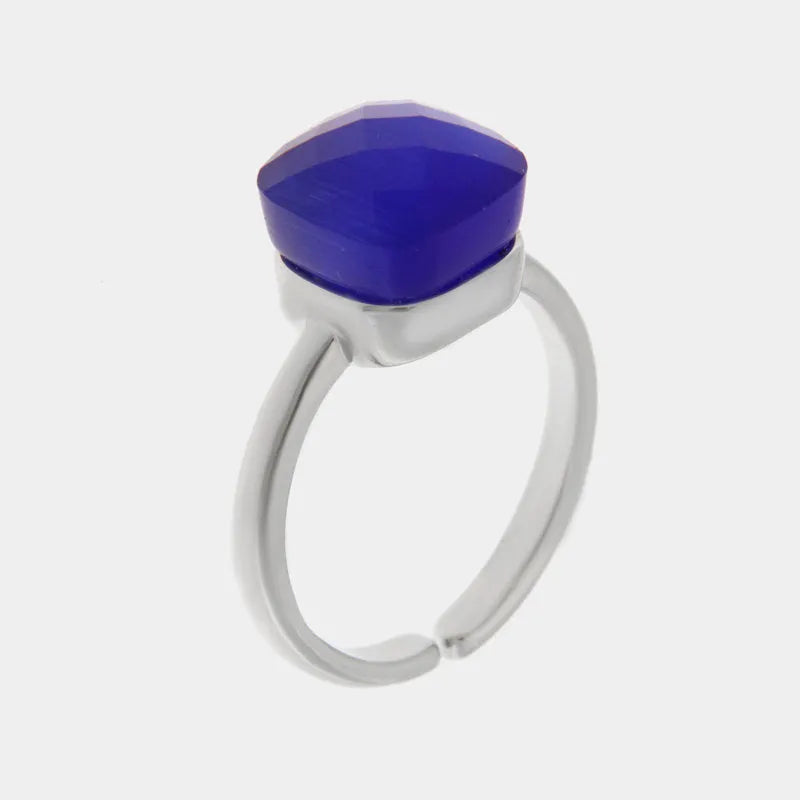 Anello in Metallo con cristallo quadrato blu