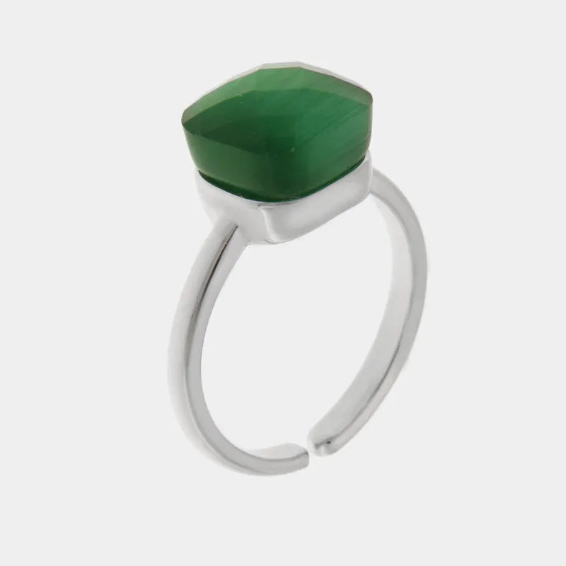 Anello in Metallo con cristallo quadrato verde