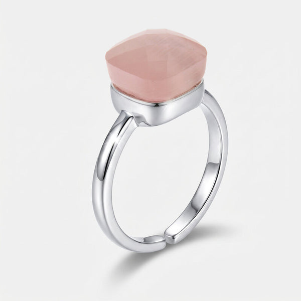 Anello in Metallo con cristallo quadrato rosa cipria - BYSIMON gioielli