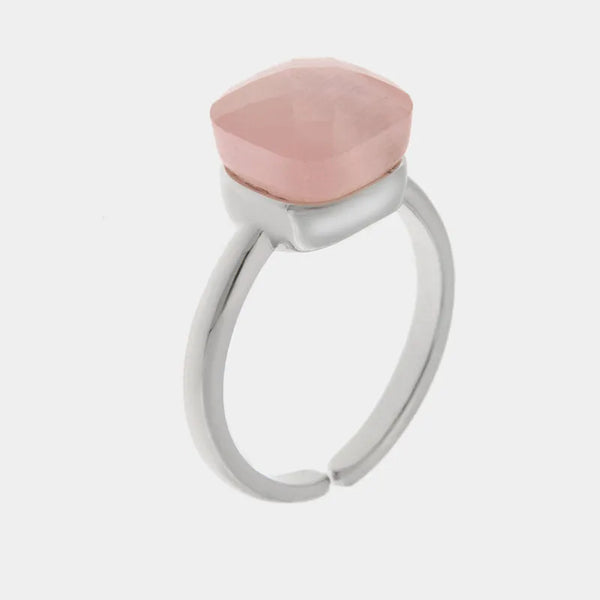 Anello in Metallo con cristallo quadrato rosa cipria - BYSIMON gioielli