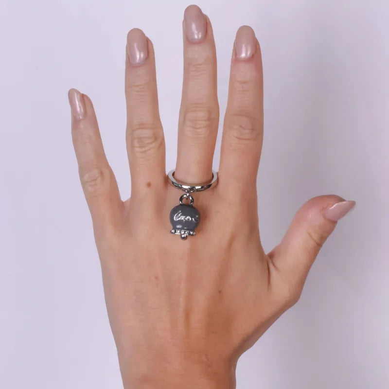 Anello in Metallo con campanella grigia scritta capri