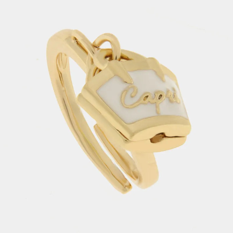 Anello in Metallo con borsa bianca scritta capri
