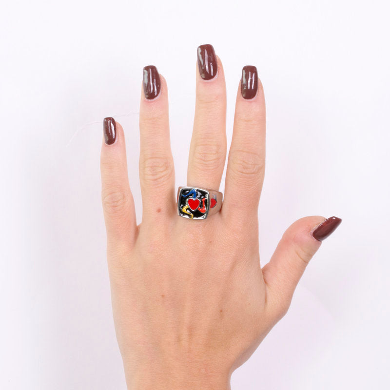 Anello in Metallo quadrato con Trinacria nero - BYSIMON gioielli