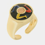 Anello in Metallo rotondo con Trinacria nero - BYSIMON gioielli