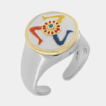 Anello in Metallo rotondo con Trinacria con contorno oro SICILY - gioiello BySimon