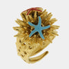 Anello in Metallo con riccio di mare con stelle marine