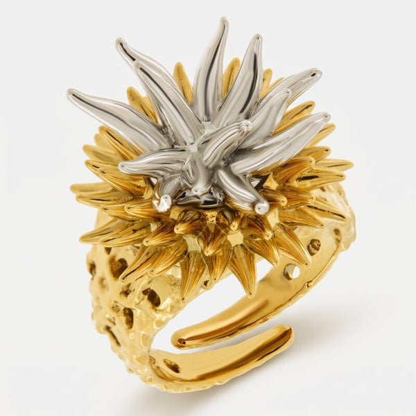 Anello in Metallo con riccio di mare placcato oro e argento - BYSIMON gioielli