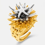 Anello in Metallo con riccio di mare placcato oro e argento e stella bianca - BYSIMON gioielli
