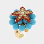 Anello in Metallo con sfere turchesi e stella marina rossa - BYSIMON gioielli