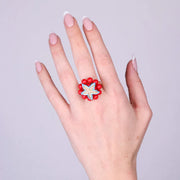 Anello in Metallo con sfere rosse e stella marina turchese