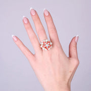 Anello in Metallo con sfere bianche e stella marina rossa