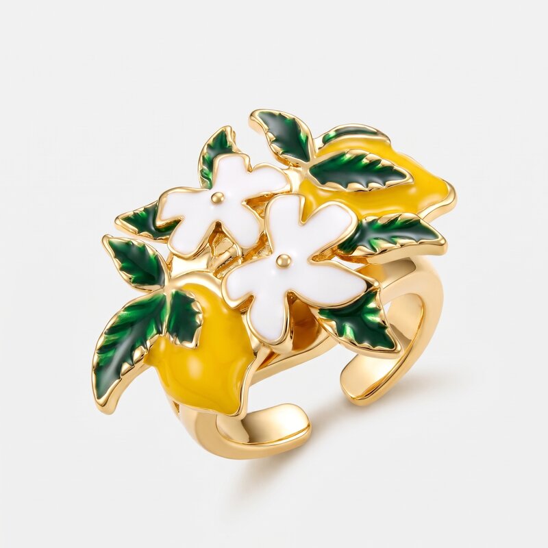 Anello in Metallo limoni e margherite - BYSIMON gioielli