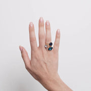 Anello in Metallo cristalli blu, neri e verdi