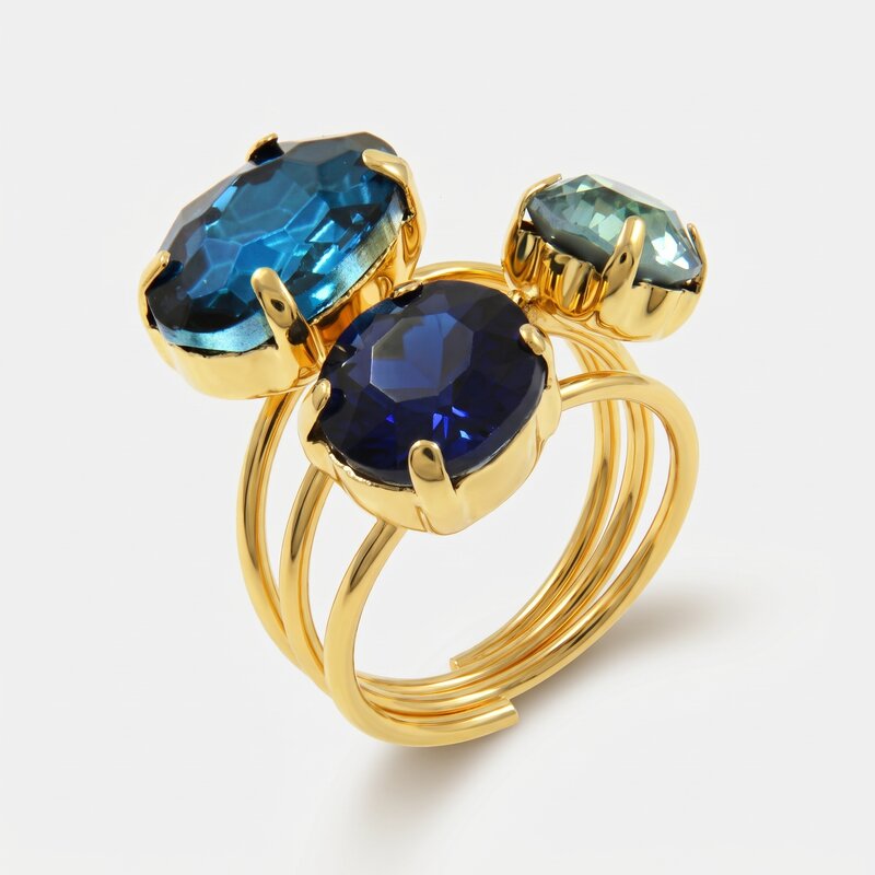 Anello in Metallo cristalli blu, neri e verdi - BYSIMON gioielli