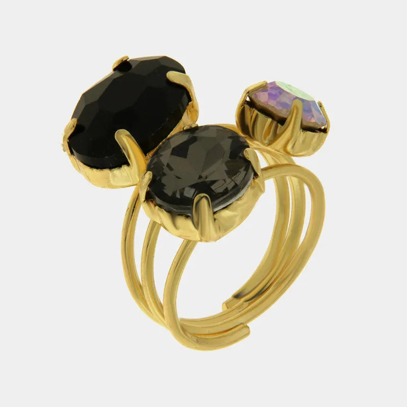 Anello in Metallo cristalli neri e viola - BYSIMON gioielli