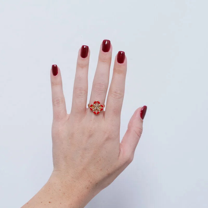Anello in Metallo maiolica rossa - BYSIMON gioielli